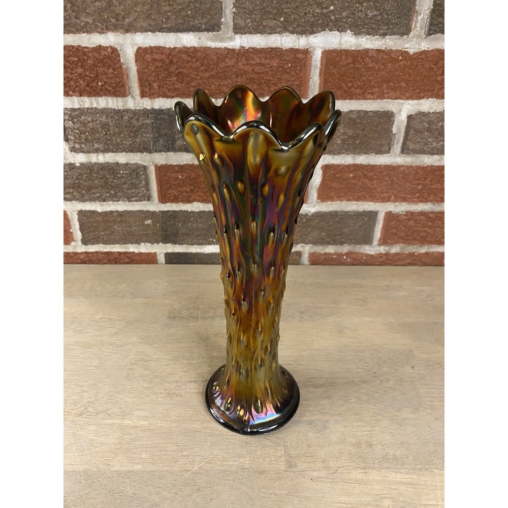 Vintage Northwood‎ Tree Trunk Amethyst Carnival Glass Vase 10.5 Inches